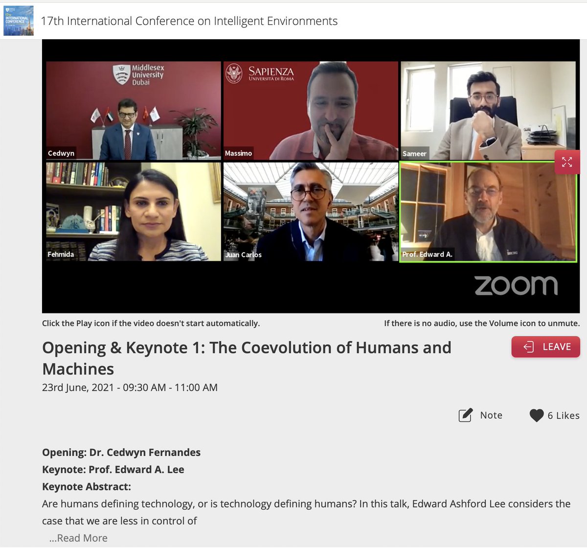 IE_Forum's tweet photo. #IE21 Opening &amp; Keynote - The Coevolution of Humans and Machines by Prof. Edward A. Lee is underway 😀 https://t.co/CWSCug9tpk