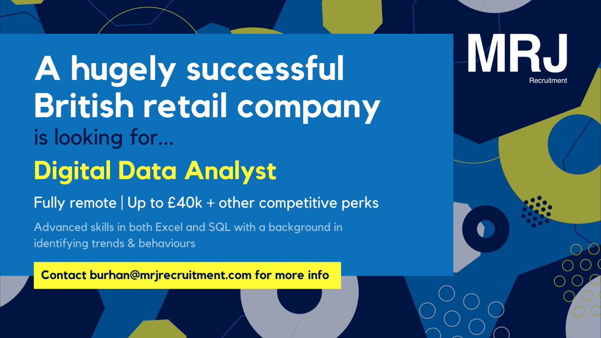 NOW HIRING – Digital Data Analyst
Fully remote! - Up to £40k + other great competitive perks
https://t.co/SI8wGwrYua
#lookingfornewopportunities #Hiringnow #recruitment #retail #opportunity #recruiting #employment #jobs #jobsearch #hiring #analysts #sql #cloud #data https://t.co/rwvYgBkXad