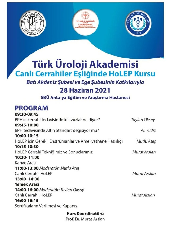 Uroturk's tweet photo. TÜAK - Canlı Cerrahiler Eşliğinde HoLEP Kursu https://t.co/Ka2K85qMv3