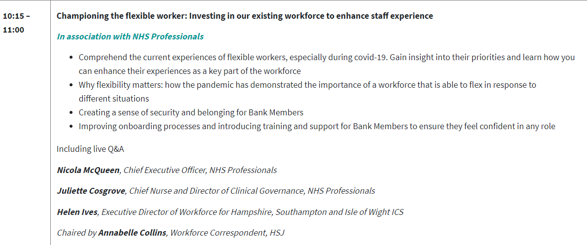 HSJevents's tweet photo. The next #HSJworkforce Forum session, in association w/
@NHSPbank, will be about the flexible worker featuring
@nicolamcqueen_, @juliettecosgrov, and @BugsIves. Chaired by HSJ Workforce Correspondent @HSJAnnabelle.
More information here >> https://t.co/wAqNGG8ReF https://t.co/VbvEZt705f
