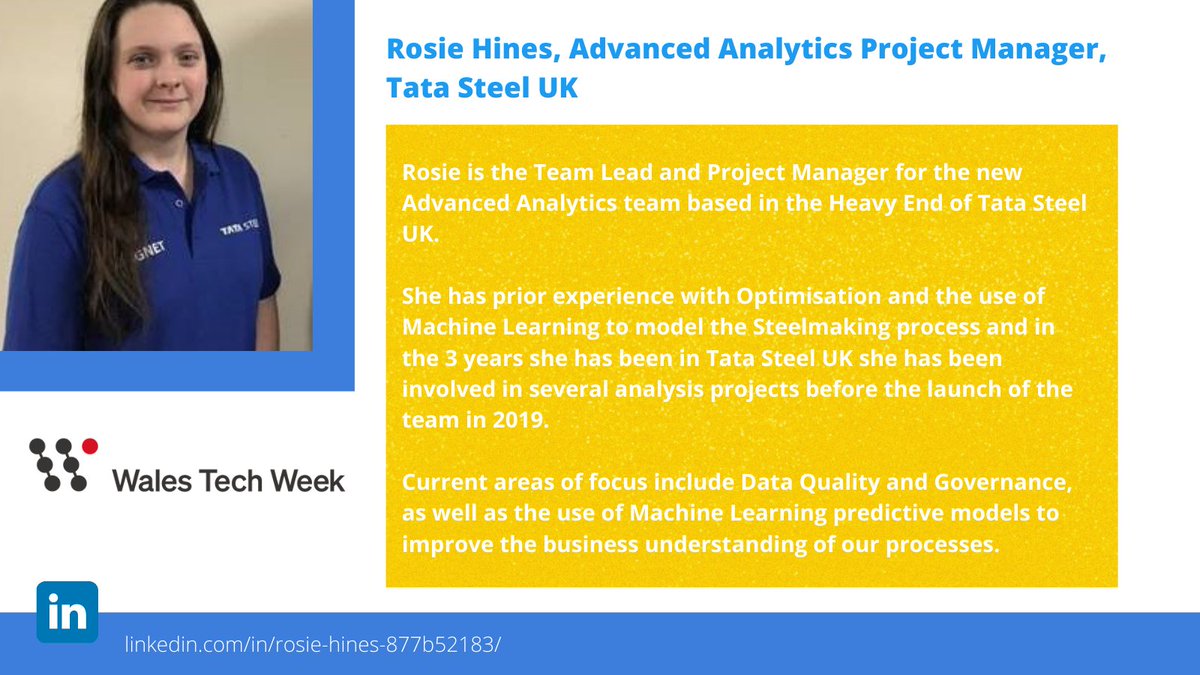 We’re back for another day at  @WalesTechWeek 🙌

On the agenda today is...

⏰ 10:15 - 11:15am
▶️ This is Tech: Building your career in technology
🗣 Rosie Hines, #AdvancedAnalytics Project Manager

🔗 Register to join ow.ly/88QZ50FfKq5

#INWED #WalesTechWeek