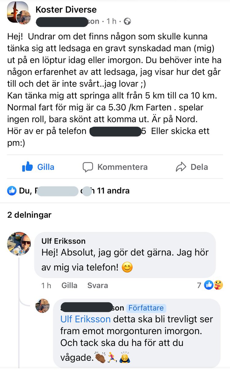 Imorgon ska jag ut och springa med en gravt synskadad person för första gången. Ser fram emot det, alltid lär man sig nåt. Och jag förstår hans känsla av att vilja komma ut och springa! 😊