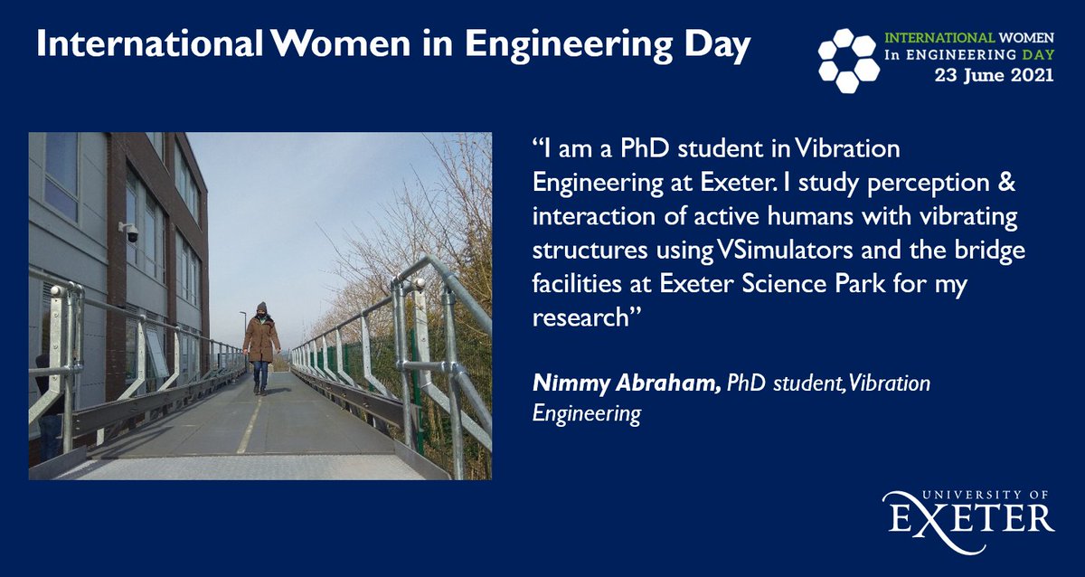 Nimmy Abraham <a href="/nimmy555/">Nimmy Mariam Abraham</a> is a PhD student in <a href="/VibrationUoE/">Vibration Engineering University of Exeter</a>, using <a href="/v_simulators/">VSimulators</a> and bridge facilities at <a href="/ExeterSciencePk/">Exeter Science Park</a> tinyurl.com/ff3ru99z  

@CollegeofEMPS #INWED21