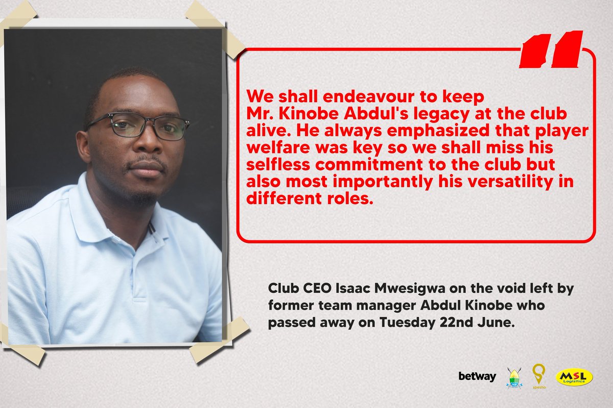 Express FC (@expressfcuganda) on Twitter photo 🗣#ExpressNation, the CEO <a href="/IsaacMwesigwa10/">Isaac Mwesigwa</a> pays homage to the late Abdul Kinobe also called "Manager For Life" who passed away on Tuesday 22nd June.
May his soul rest in eternal peace.
#MukwanoGwabangi🔴🦅. 🗣#ExpressNation, the CEO <a href="/IsaacMwesigwa10/">Isaac Mwesigwa</a> pays homage to the late Abdul Kinobe also called "Manager For Life" who passed away on Tuesday 22nd June.
May his soul rest in eternal peace.
#MukwanoGwabangi🔴🦅.