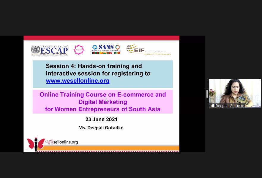 SSWA_UNESCAP's tweet photo. Day 2 of Online Training session for #womenentrepreneurs on 
Expanding #OnlineBusiness
through #ecommerce Platform &amp; #digitalmarketing begins !

#WomeninBusiness
#SANSSDGProject
@EIF4LDCs @HangTranEIF4LDC @RajanRatna @Ratnakaradi @UNESCAP @Suveera18 https://t.co/mm7NbCuOep