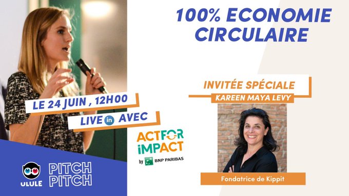 J-1 : demain, venez encourager 8 #entrepreneurs de l'#EconomieCirculaire et aider l'un d'eux à remporter 2000€ offerts par <a href="/BNPParibas/">BNP Paribas Group</a> ! 
Nos équipes #ActForImpact et <a href="/ululeFR/">Ulule FR</a> vous donnent RDV sur #LinkedIn à 12h avec <a href="/kareenMayaLevy/">Kareen Maya Levy</a> (<a href="/kippitFrance/">kippit</a>)
➡️ bit.ly/3vr92ZG
