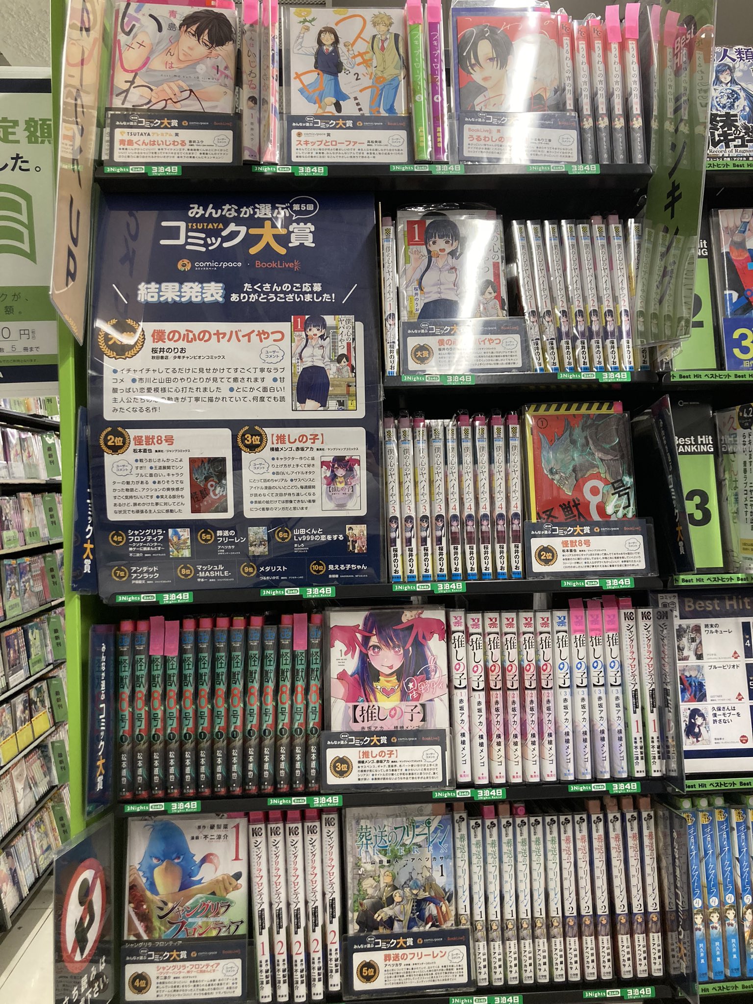 تويتر Tsutaya Jr中野駅前店 على تويتر 第5回 皆んなが選ぶtsutayaコミック大賞 当店でも在庫を増やしてレンタル中 僕の心のヤバイやつ 怪獣8号 推しの子 シャングリラフロンティア 葬送のフリーレン コミック大賞 レンタル コミックレンタル Tsutaya