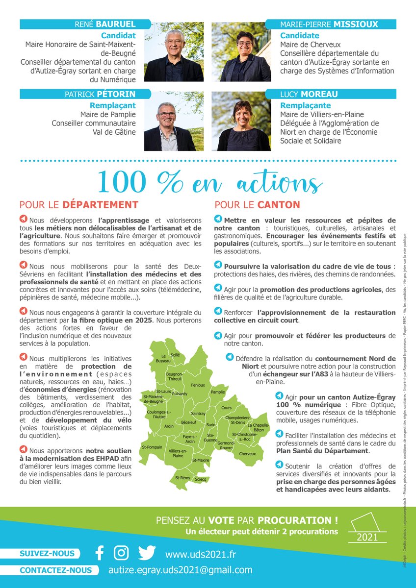 MariePiMissioux's tweet photo. Plus que jamais, votre voix doit compter le 21 juin, la majorité départementale doit poursuivre son action. Comptez sur le binôme que nous formons avec @renebauruel, et nos remplaçants @LucyMoreau_LM et Patrick Pétorin pour faire rayonner le canton #AutizeEgray @100_deux https://t.co/oWHJ1fWd4n