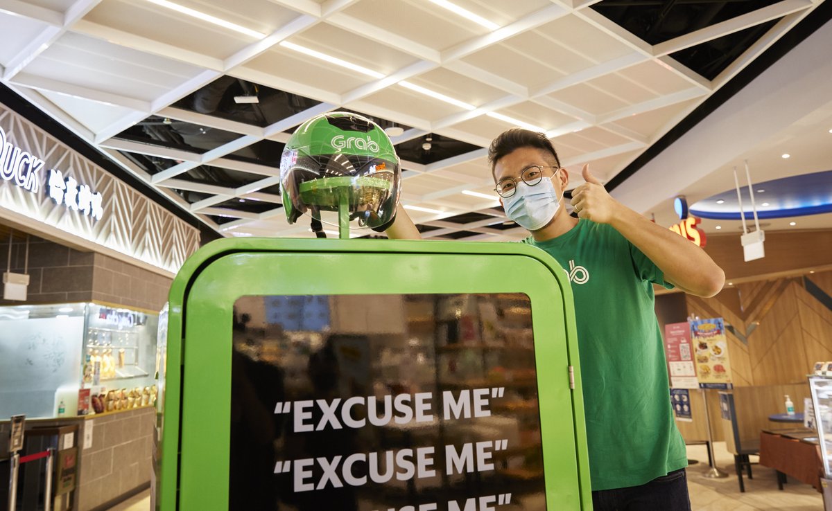 Ever wonder why I wear a helmet indoors? 🤔Besides having to manoeuvre carefully so the bazillion orders inside me don't spill, I need to be mindful of my surroundings &amp; don't go bumpty bump into shoppers. 'Safety always first' is my mantra! ✌️#AHBOI #grabfood #safety