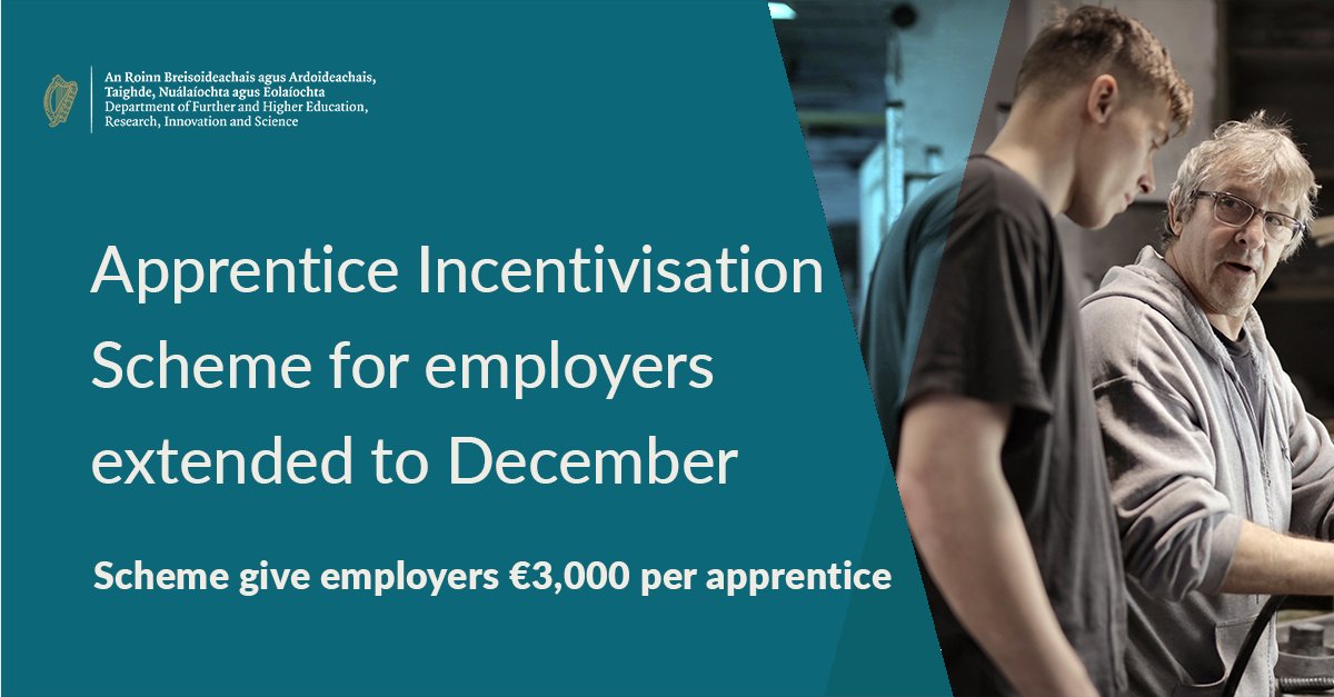 Department of Further and Higher Education (@deptoffhed) on Twitter photo We have big plans for apprenticeships. Thatās why
<a href="/SimonHarrisTD/">Simon Harris TD</a> and <a href="/NiallCollinsTD/">Niall Collins</a> today extended the Incentivisation Scheme until the end of 2021. Itās good for learners and it's good for business.
<a href="/SOLASFET/">SOLAS</a> gov.ie/en/press-relea⦠We have big plans for apprenticeships. Thatās why
<a href="/SimonHarrisTD/">Simon Harris TD</a> and <a href="/NiallCollinsTD/">Niall Collins</a> today extended the Incentivisation Scheme until the end of 2021. Itās good for learners and it's good for business.
<a href="/SOLASFET/">SOLAS</a> gov.ie/en/press-releaā¦