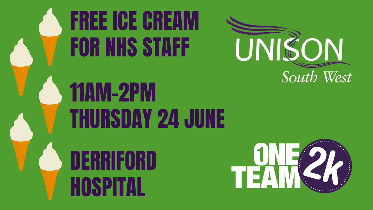 It's @unisontheunion #2DaysFor2K, calling on #BorisJohnson to give NHS staff a decent pay rise. UNISON will be outside Derriford Hospital, Plymouth campaigning tomorrow, with FREE ICE CREAM for NHS staff! Drop in 11-2 to show your support! #oneteam2k #nhspay #AllEyesOnBoris