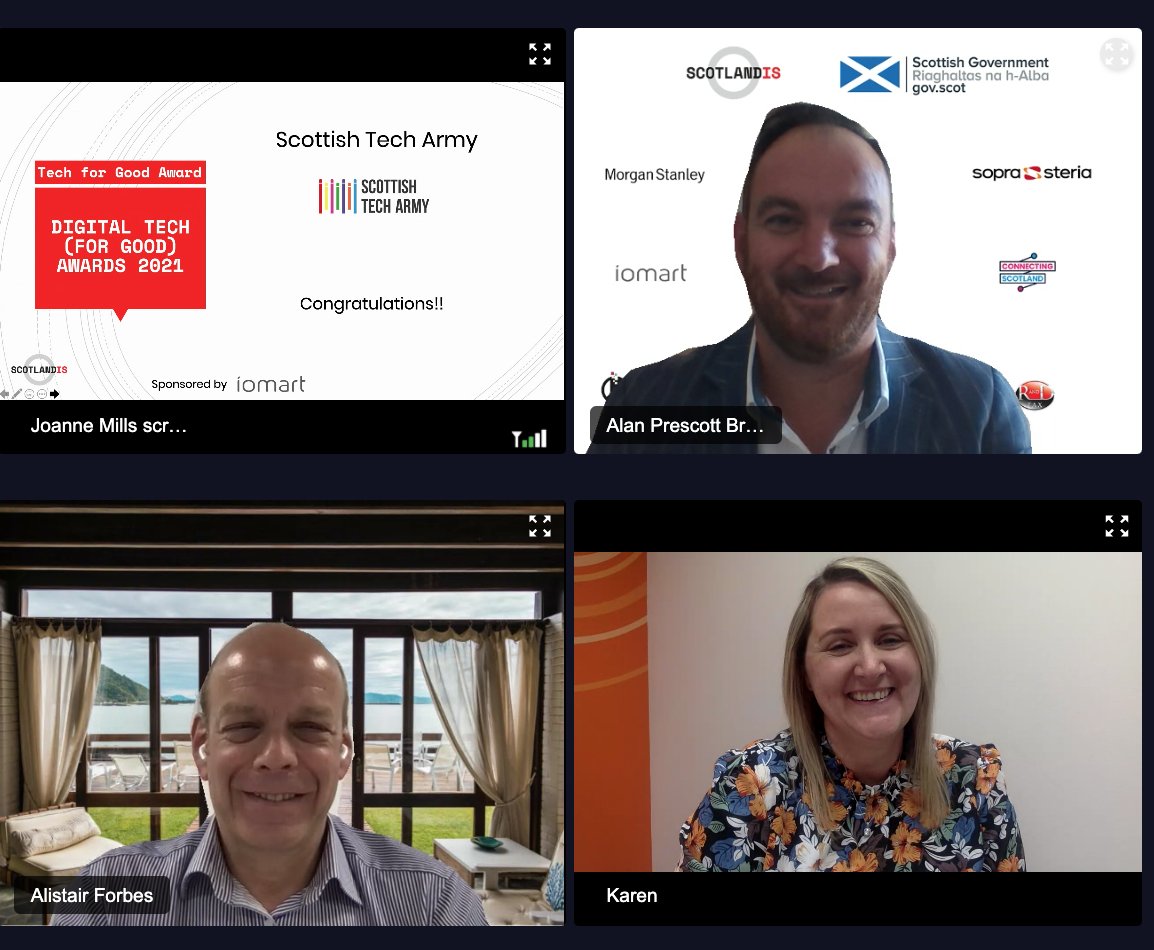 scotlandis's tweet photo. Well done to @alistairforbes and the @ScotTechArmy on your Tech for Good Award!
#DigitalTech2021 @iomart https://t.co/WpgyVzpLQD