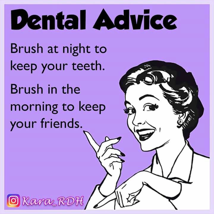 EngleDentistry's tweet photo. Here's a little #WednesdayWisdom for the day. Not only does brushing your teeth help with keeping your mouth healthy, but also making those around you happy. Don't worry though, your dental provider will always be your friend! 😂 #dentalhumor #wednesdayhumpday #smile https://t.co/QzK2DXzQci