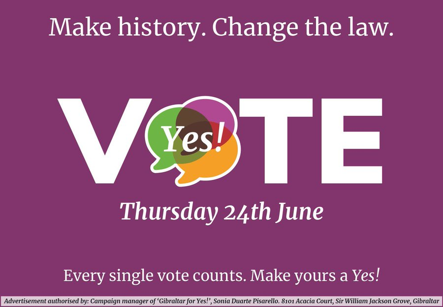 V4CMalta's tweet photo. Good luck for tomorrow @GibraltarforYes! We stand with you ✊💜 #June24 #GibraltarReferendum #HomeSafeLegal https://t.co/YWSbyLkN2G