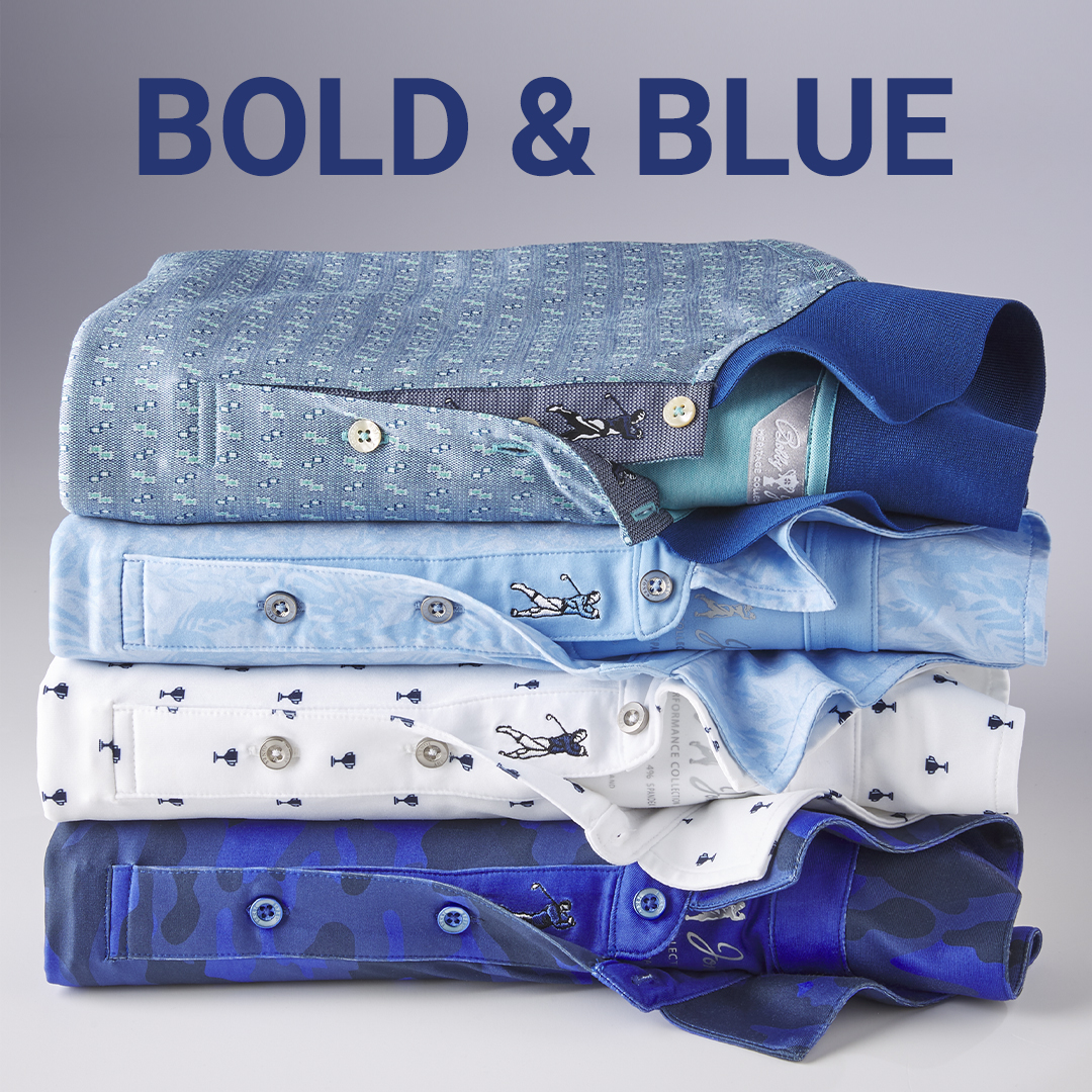 Make a statement in these great blue-patterned polos.