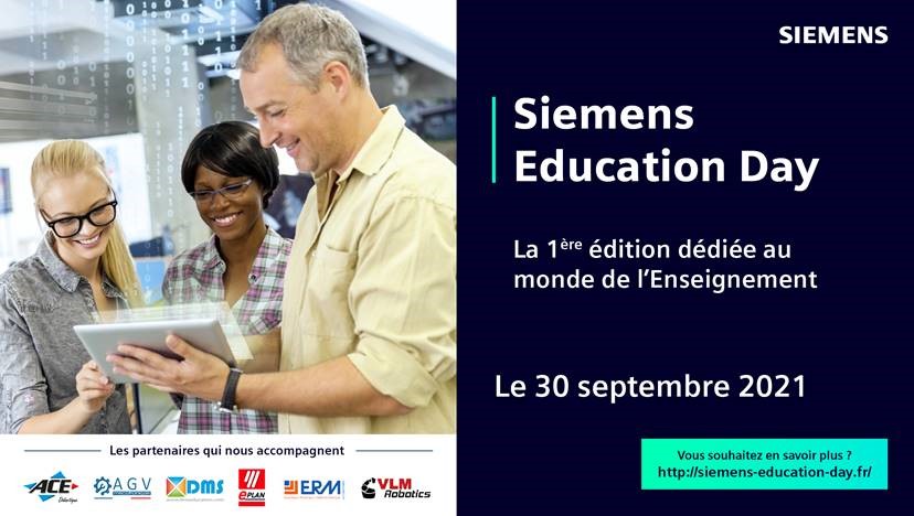 [SAVE THE DATE]  30.09 📆 
Siemens organise le #SiemensEducationDay. 1️⃣ journée 💯% #Education sur mesure ! Et des partenaires présents avec nous dont <a href="/DmsEducation/">DMS Education</a> <a href="/EPLAN_global/">EPLAN Global</a> <a href="/ERMAutomatismes/">ERM</a> <a href="/VLM_Robotics/">VLM Robotics</a> 
Inscriptions dès le 31.08 prochain ! ⏱️
▶️ sie.ag/3wPBUwh ◀️