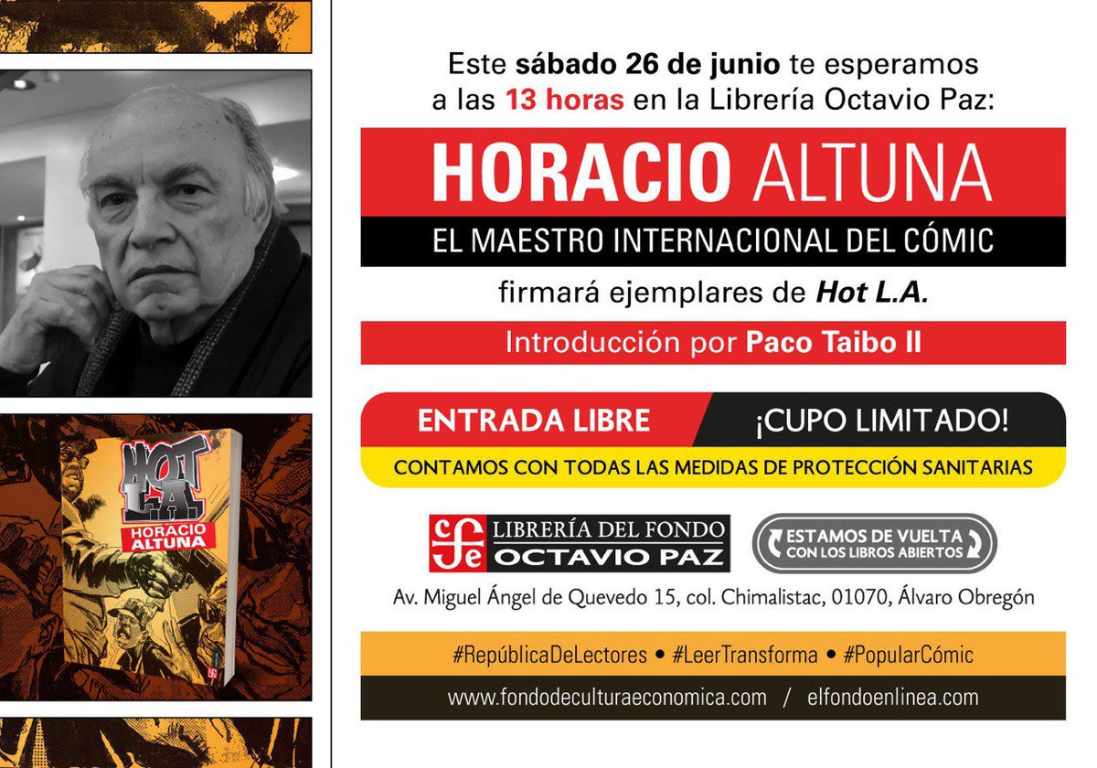 FCEMexico's tweet photo. ¡Este sábado te esperamos en la #LibreríaOctavioPaz! @HoracioAltuna firmará ejemplares de #HotLA https://t.co/ZUcasISMFP #SanaDistancia #RepúblicaDeLectores https://t.co/EyexKOvBiv