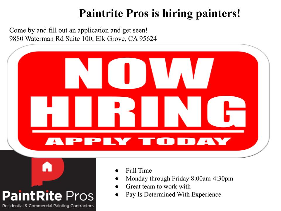 Paintritepros's tweet photo. Paintrite Pros is hiring once again for painters. Come by and fill out an application for us 9880 Waterman Rd. Suite 100 Elk Grove, CA 95624 or call us at 916-667-8050. https://t.co/lQNKCDdWqJ