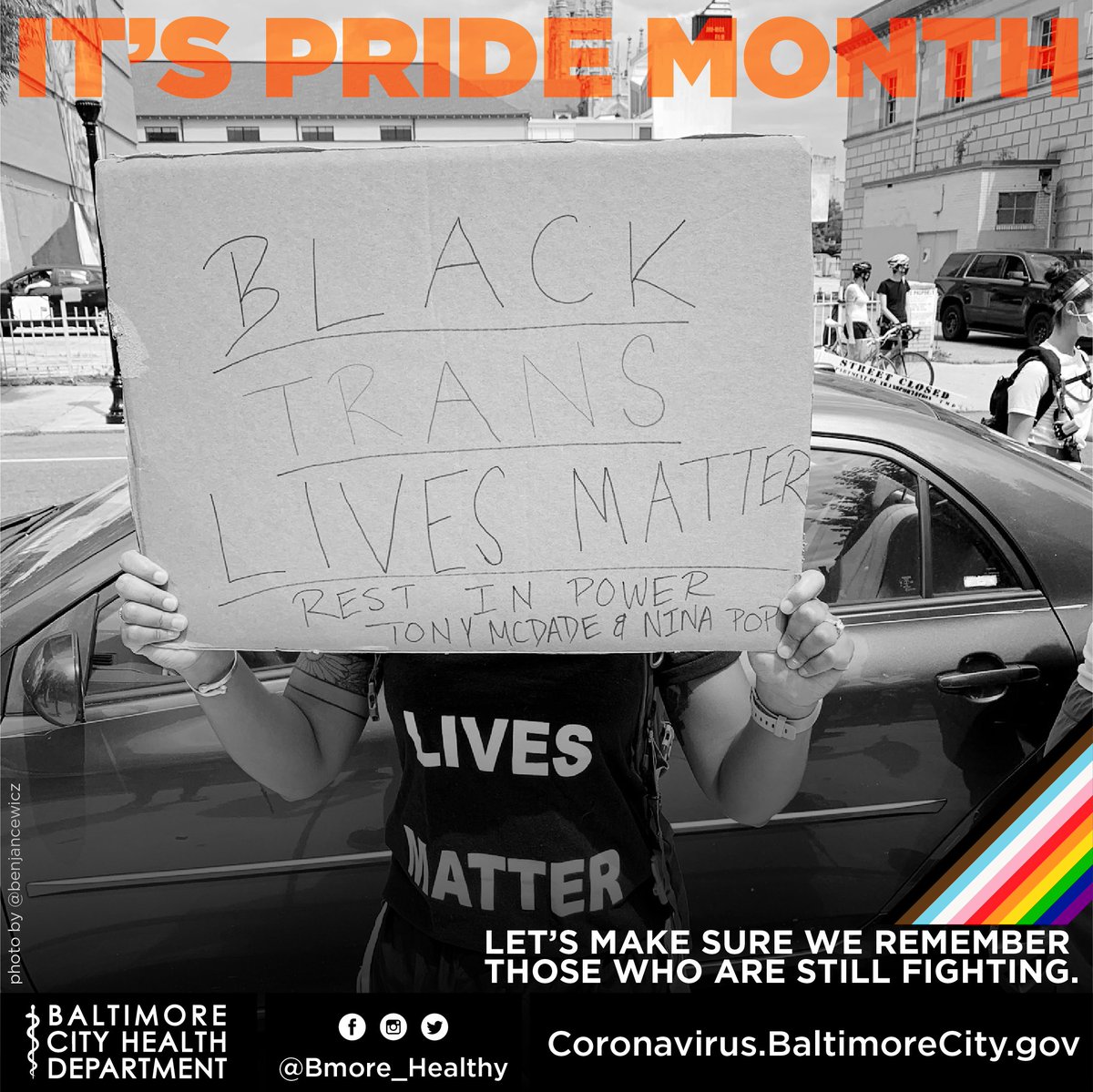 BMore_Healthy's tweet photo. It’s Pride Month.
Let’s make sure we remember those who are still fighting.
#LoveIsLove #Pride #BaltimoreHealthDepartment #BaltHealthDept #BaltimoreInConversation @BaltimoreInConversation @baltimoreconvo Photo: @BenJancewicz https://t.co/ERHxOKJnCD