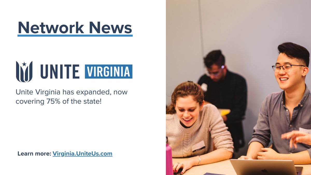 UniteUsHQ's tweet image. Unite Virginia is growing! We are excited to connect our new partners including @AugustaHealthVA, @GeorgeMasonU, Women Giving Back, and many more with our recent expansion. Unite Virginia now covers 75% of the state! Join us today: Virginia.UniteUs.com