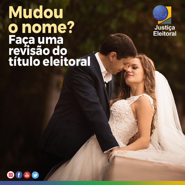 TRESPjusbr's tweet photo. Situações como casamento, divórcio, mudança de gênero, entre outras, podem levar à alteração de nome, e é necessário atualizar seu título de eleitor. É fácil! Basta pedir a revisão de seus dados pela internet, em https://t.co/5643LwllcN. 📋
#JEonline #JustiçaEleitoral #cidadania https://t.co/Q6QA7ua6IK