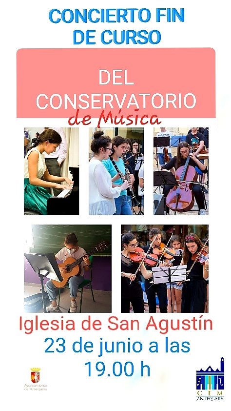 CONCIERTO FIN DE CURSO DEL CONSERVATORIO DE MÚSICA DE ANTEQUERA. 
Esta tarde a las 19.30 horas en San Agustin.

#Piano #guitarra #clarinete #viola #violin #violonchelo