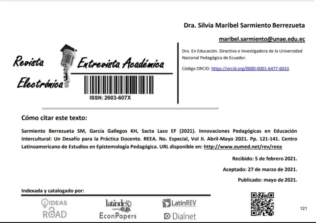 ArtePerdidoEduc's tweet photo. Nuestras felicitaciones a Maribel Sarmiento, Klever Garcia y Edwin Sacta por la publicación de su artículo "INNOVACIONES PEDAGÓGICAS EN EDUCACIÓN INTERCULTURAL: UN DESAFÍO PARA LA PRÁCTICA DOCENTE"  https://t.co/S8mH6U9Wv6 @UNAEcuador https://t.co/pXW9BZnmlV