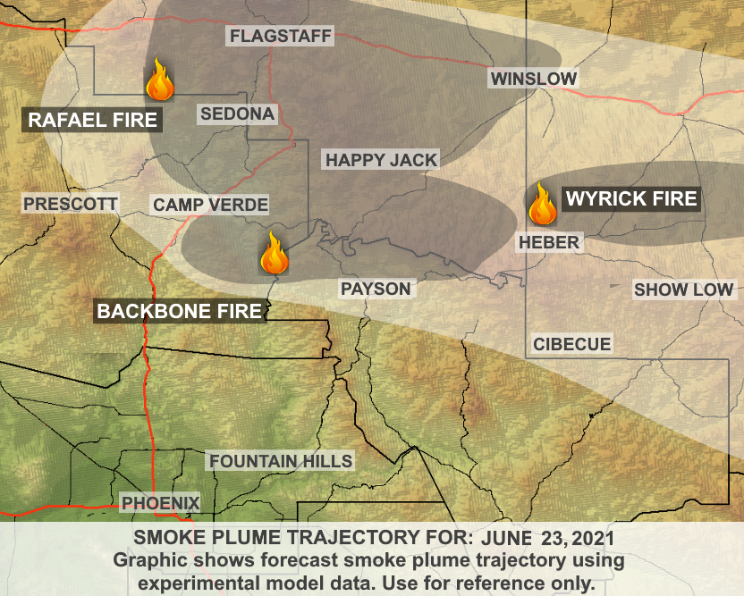 ArizonaDEQ's tweet photo. ADEQ has UPDATED the #BackboneFire Wildfire Smoke Forecast. See how the #smoke is affecting your local community #CampVerde #StrawberryAZ #PineAZ #Payson #HappyJack #Heber #ShowLow #AZFires #AZFire
Learn More: https://t.co/OcMFpNusdJ https://t.co/x6Xv7e6yk5
