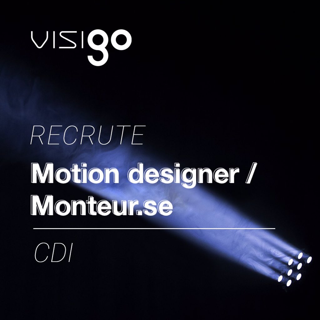 agencevisigo's tweet photo. Visigo recherche son (ou sa) motion designer / monteur ! Nous cherchons un profil qui est à l'aise dans les deux domaines, et qui a au moins 5 ans d'expérience ! 
Cliquez ici pour lire notre annonce : https://t.co/blxQnqhWyn
À bientôt ! 🙂🎬

#recrutement #emploi #CDI https://t.co/f3UbQTWQkS