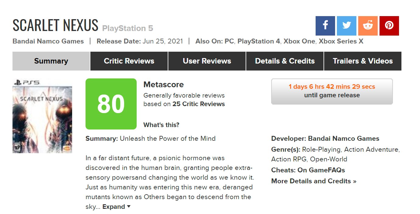 Universo PlayStation on X: Scarlet Nexus recibe sus primeras críticas en  Metacritic. #PS5  / X