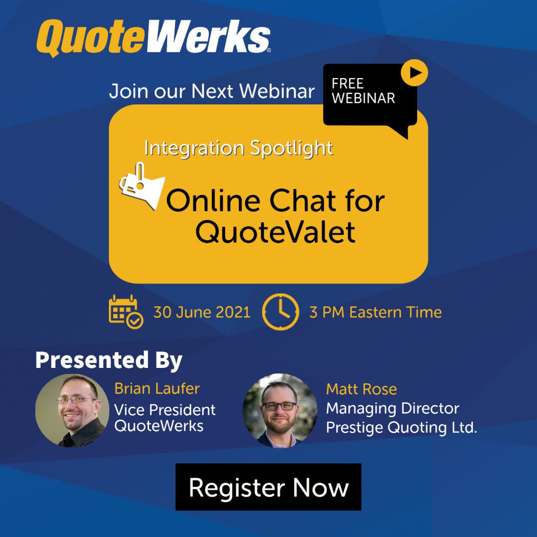 QuoteWerks's tweet image. 𝐖𝐞𝐛𝐢𝐧𝐚𝐫 𝐈𝐧𝐭𝐞𝐠𝐫𝐚𝐭𝐢𝐨𝐧 𝐒𝐩𝐨𝐭𝐥𝐢𝐠𝐡𝐭: 𝙊𝙣𝙡𝙞𝙣𝙚 𝘾𝙝𝙖𝙩 𝙛𝙤𝙧 𝙌𝙪𝙤𝙩𝙚𝙑𝙖𝙡𝙚𝙩
With Online Chat for #QuoteValet, your clients can interact with your team in real-time.

Register: attendee.gotowebinar.com/register/24005…

#QuoteWerks #Webinar