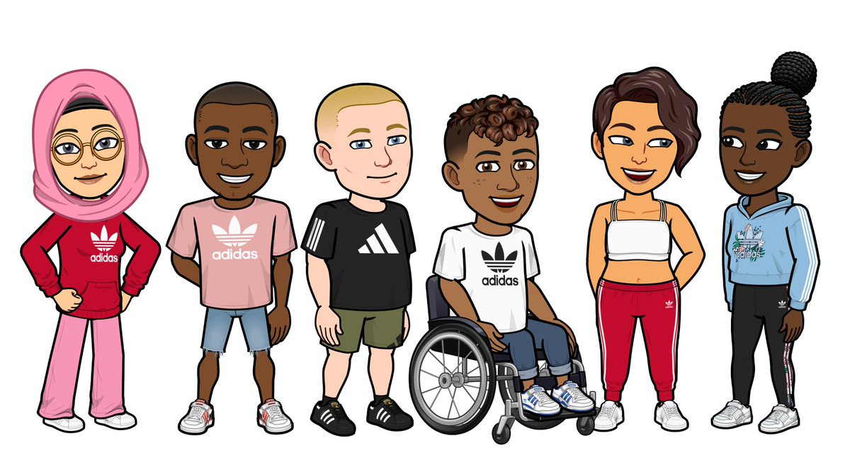 Bitmoji avatars dressed in the adidas x Bitmoji collection. 