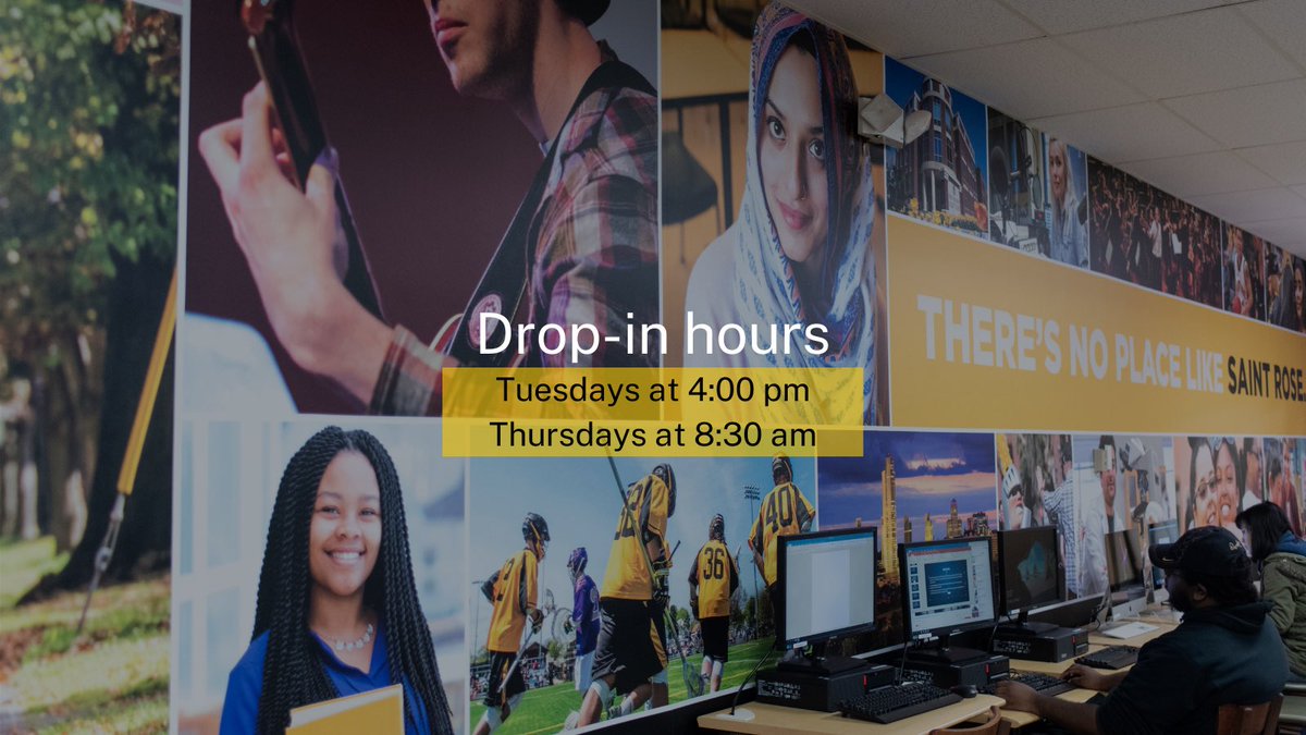 SaintRoseGrad's tweet image. For immediate answers to general and program specific questions join us during drop-in hours – no registration required, just follow the link on our website to the live session and speak with one of our counselors.