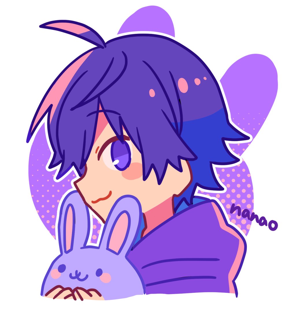 1boy male focus purple eyes rabbit holding :3 looking at viewer  illustration images