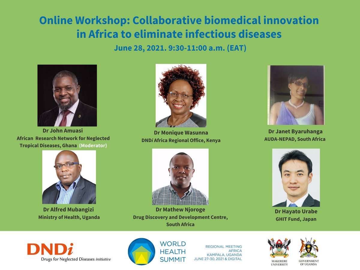 The online workshop on collaborative biomedical innovation in Africa to eliminate #NTDs will take place on Monday 28 June, 2021 during @WorldHealthSmt #WHSAfrica2021 #WHS2021 #M8Alliance  Join us through this link bit.ly/2TUSDiU