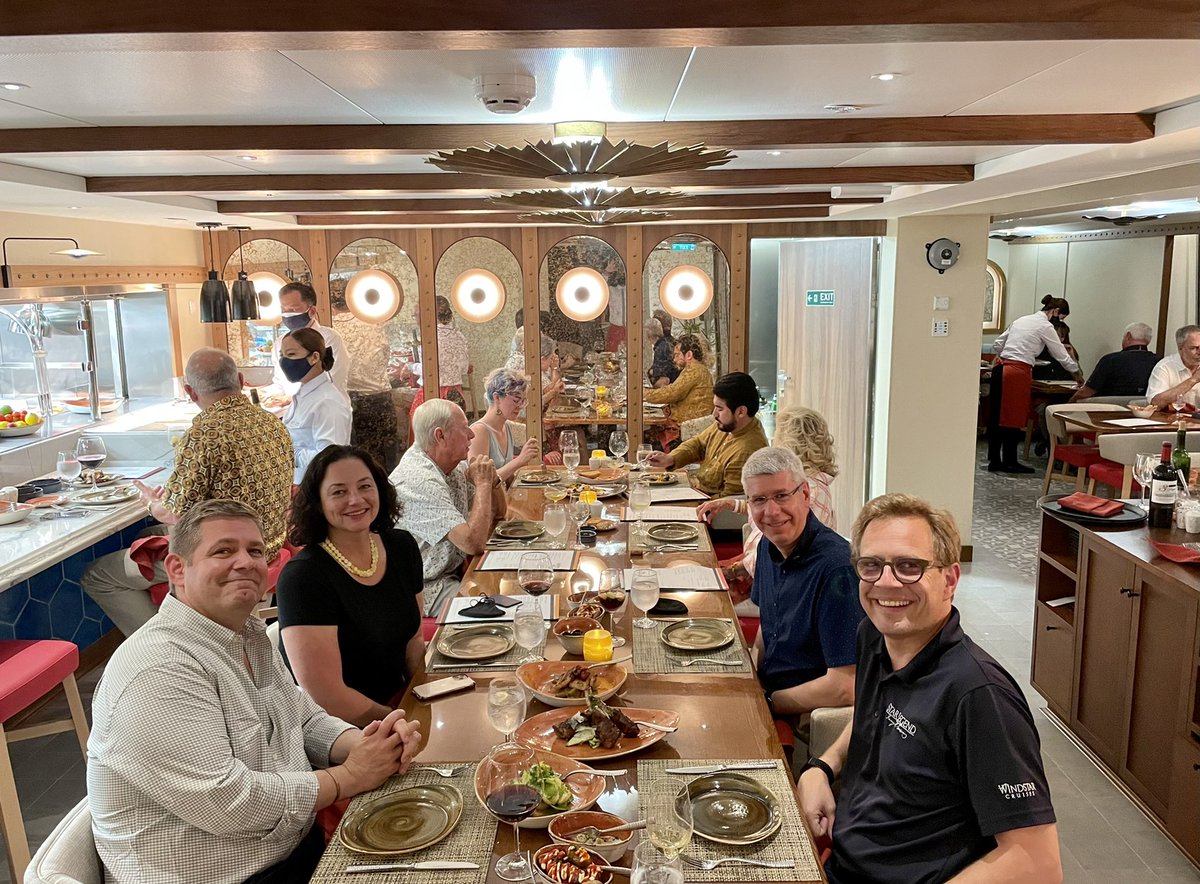 go2seawithme's tweet photo. Sharing smiles and food with the #WindstarTeam including our President @prelogc last evening in Cuadro 44 by Anthony Sasso, our new Spanish restaurant onboard @WindstarCruises Star Plus class yachts.
#windstarcruises #cruise #food https://t.co/xReOpOUJqJ