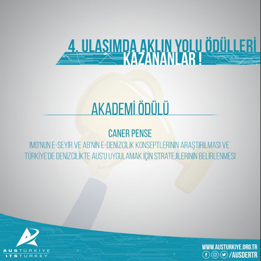 17-18 Haziran 2021 tarihlerinde düzenlenen @ICSG_2021 Kongre ve Fuarı’nda, "4. Ulaşımda Aklın Yolu Ödülleri" sahiplerini buldu. AUS alanında yazdığı tez ile  5.000 TL’lik Akademi ödülünü kazanan @CanerPense 'i tekrar tebrik ederiz. #AUS Ekosistemini desteklemeye devam edeceğiz.