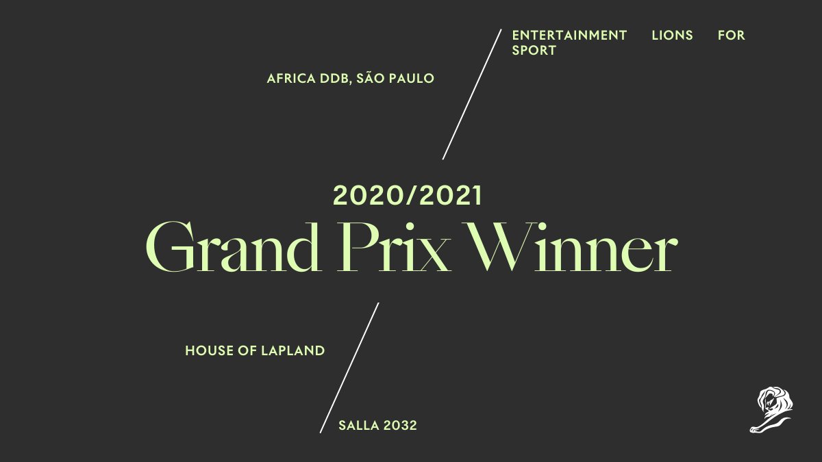 Congratulations to <a href="/agenciaafrica/">Africa Creative</a>, São Paulo for the Grand Prix for “Salla 2032” in Entertainment for Sport for <a href="/houseoflapland/">House of Lapland</a> at #CannesLions2021. 👏👏👏 Watch the winning work: loom.ly/728KUb4