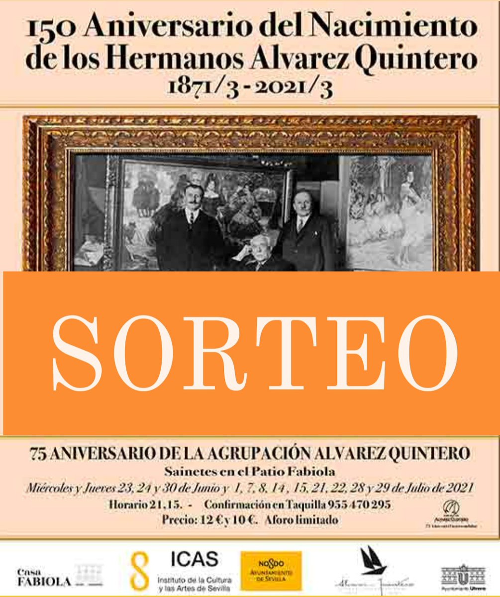 AAQ_agrupacion's tweet photo. 🔊SORTEO‼️🎭 ¿Quieres disfrutar de una experiencia inolvidable en un Edificio Historico de #sevilla de la mano de la compañía de actores Agrupacion Alvarez Quintero?
SORTEAMOS DOS ENTRADAS para el 21 y 22 de Julio a las 21:00 h #alvarezquintero #sorteosevilla #sorteo #teatro https://t.co/P3Lmamu9eQ