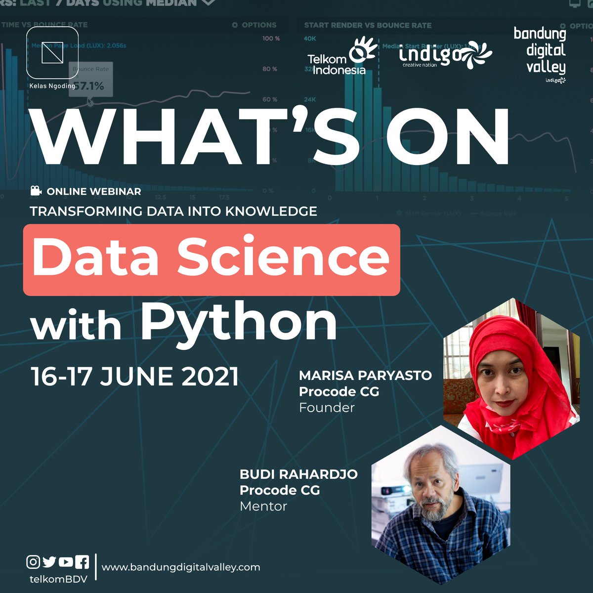 IndigoHubBdg's tweet image. Rekor Baru!
Mindi seneng banget deh, di webinar #KelasNgoding Data Science With Python yang diadain tanggal 16 &amp;amp; 17 Juni kemarin, pesertanya nyampe 300 orang lebih. 😀

Menurut BDVers, bulan depan BDV harus buka kelas apa nih? 
Comment di bawah yuk!