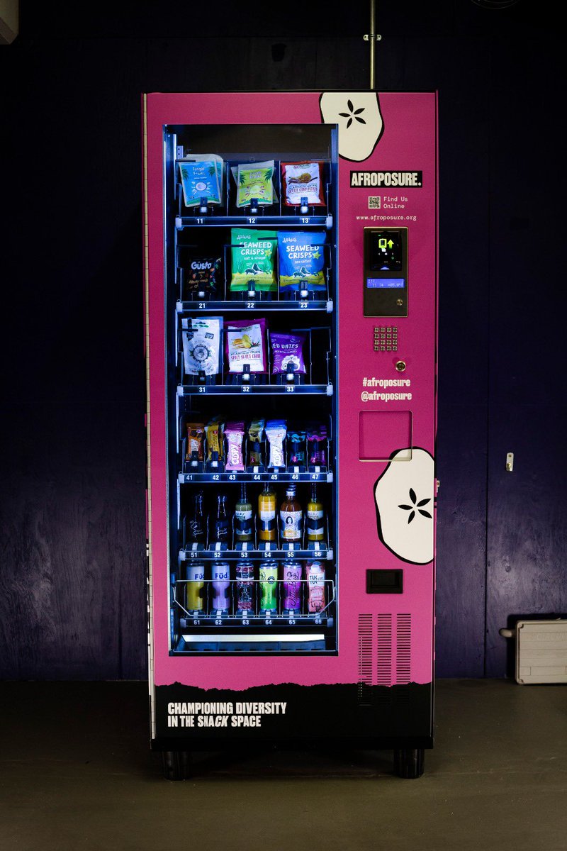 afroposure's tweet photo. @JazminaMarsh @ShobnaGulati Thanks Jasmine - we’re hoping to be at a rail station later this year. 👀 

In the meantime, @ShobnaGulati you can find our vending machine filled with healthy snacks located in @peckhamlevels 😋🍇🧃 https://t.co/jCciRFLvGk
