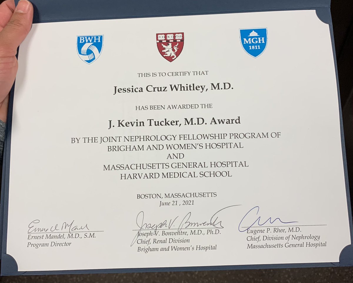 JCruzWhit's tweet photo. Humbled and honored to be the recipient of the inaugural Humanism in Medicine Award last year and the J. Kevin Tucker, M.D. Award this year from my fellowship program. I guess this California girl can fit in on the East Coast! @MGHKidneys @BWHKidney https://t.co/XHOkcvxFkZ