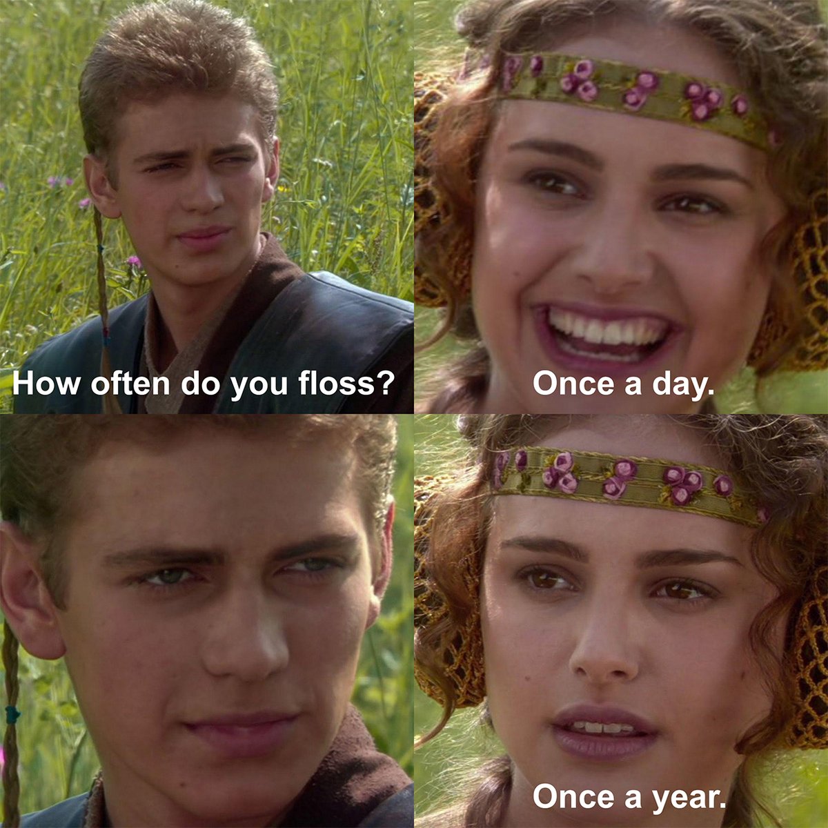 SmilesforLifeVA's tweet photo. Don't forget to floss more than once a year! ;) Remember, once a day is best! #flossing #OralHealth #DentalMeme https://t.co/QqMSP0YyOj