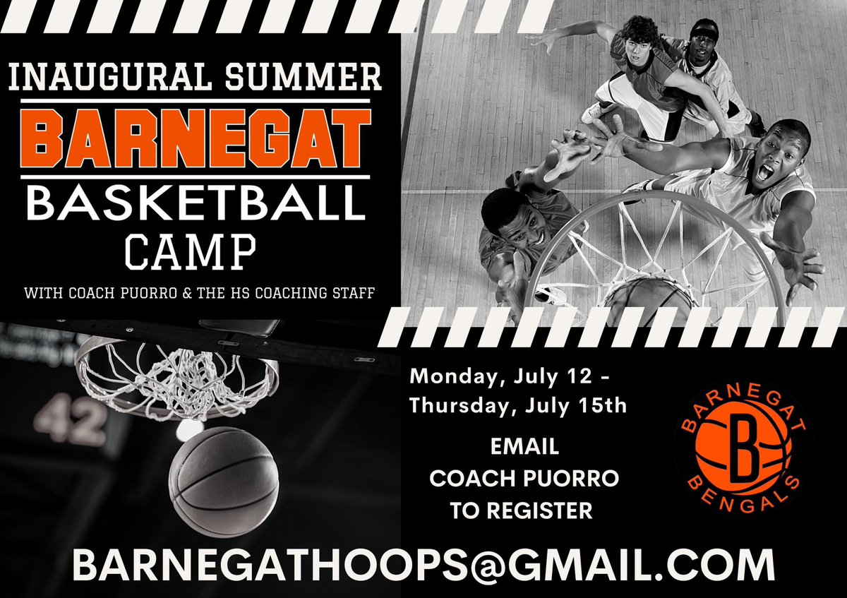 🏀 Camp starts in less than 3 weeks!

🚨 Camp T-Shirts being ordered very soon. Don’t miss out!! 🚨

Register for The Inaugural Summer Barnegat Basketball Camp.

Camp Dates: July 12th - 15th

Camp Brochure: drive.google.com/file/d/1Y8lV04…

<a href="/bengalpride67/">John Germano</a>
<a href="/BarnegatSchools/">Dr. Brian Latwis</a> <a href="/ROBMSathletics/">ROBMSathletics</a>