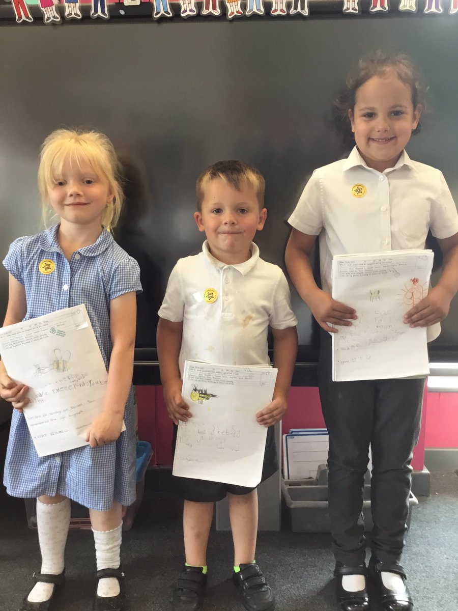 QRA_2027Y4's tweet photo. These three superstars have been to see @MrsNFox for their independent writing today! They extended the sentence we thought of, and wrote it independently. ⭐️⭐️#shinystickers @qraliteracy #qrahappy https://t.co/zrJWGAUMqW