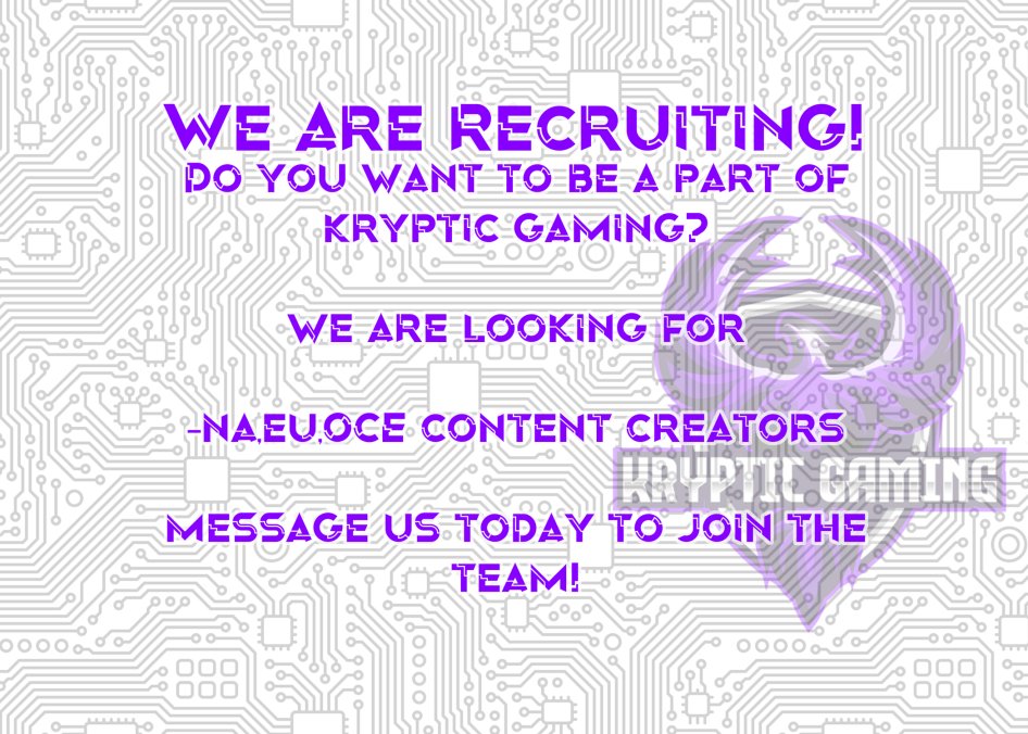 WeareKrypticGG's tweet photo. FREE AGENT CONTENT CREATORS
We are looking for Amazing #contentcreators to join our Awesome Team.. We are Accepting NA, EU or OCE Content Creators If you are interested in Joining us drop us a message today!
#Streamers #Youtubers #twitchstreaming #twitchstreamer #TwitchStreamers https://t.co/FnijCdBYyz