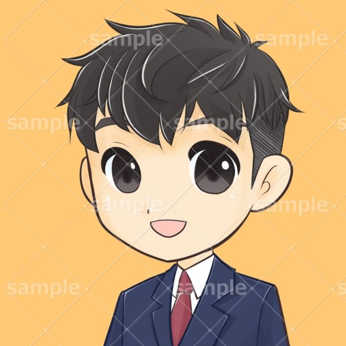 卯野ハンナ ママイラストレーター 男性のデフォルメアイコンを描かせていただきました ソフトモヒカンの男性 イラスト が上半身 ツーブロックの男性イラストがバストアップです どちらも基本サービス内 喜んでいただけて嬉しいです ありがとうご