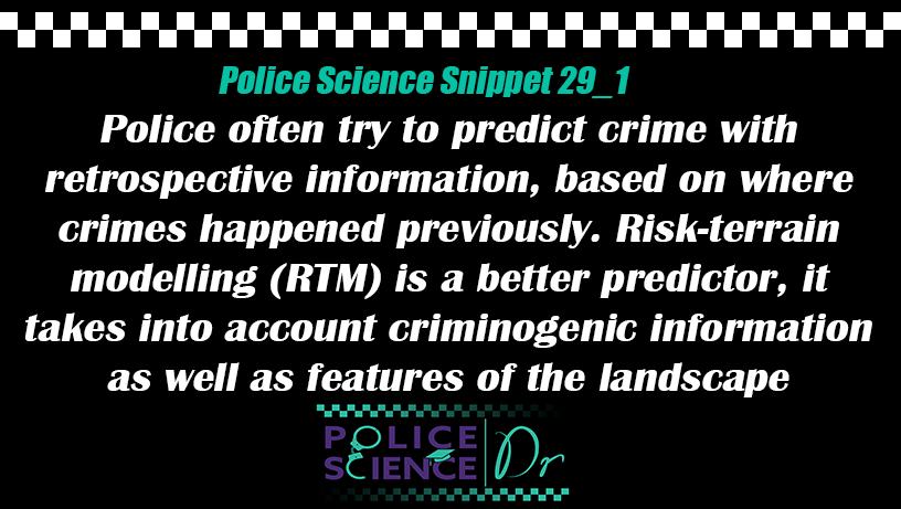 PoliceScienceDr's tweet photo. What is the best way to predict where crimes will occur - based on where they happened previously or based on the features of that particular location?

Source: https://t.co/1v89uj8IAv

#CrimePrediction #CrimeAnalysis #Police #RiskTerrainModelling #GeographicProfiling https://t.co/o6aAeOTH3s