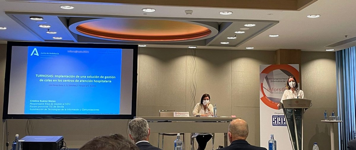 CrSuarezM's tweet photo. Presentado TurnoSAS, implantación de una solución de gestion de colas en los centros de atención sanitaria en #INFORSALUD2021.Proyecto relevante y de gran impacto sobre todo en tiempos covid19 @jmperezgt, @FeWiBeF @ismael_varpi, #EquipoprovincialTICdeSevilla #STIC #SAS https://t.co/Obe6LndRfj