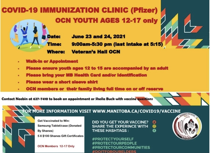[MB] 💉 OCN YOUTH IMMUNIZATION CLINIC 💉 
#protectmb #protectourpeople #protectyourself #protectourcommunities #doitforourelders #COVID19MB #vhcMB